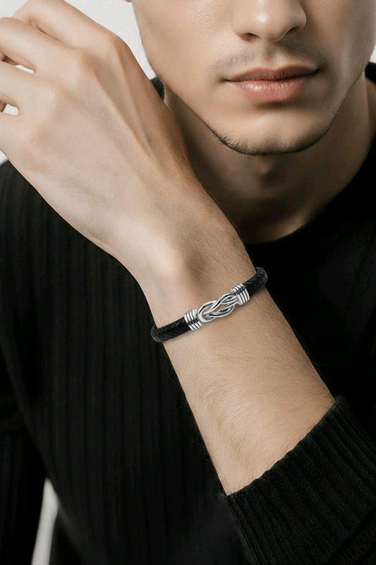 Men's Infinity Knot Leather Bracelet, Forever Linked Bracelet, Braided Silver