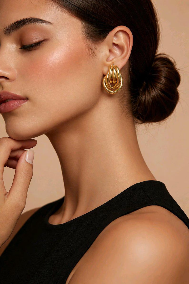 18k gold-plated earrings Braided Stainless Steel Stud Earrings: Waterproof, Hypoallergenic Fashion Jewelry