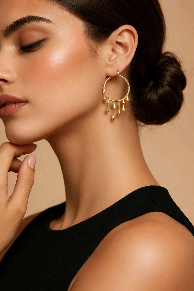 Sliming 18k Gold Plated Waterproof Hoop Stud Earrings - Stainless Steel Fashion Jewelry for Women