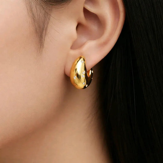 Elegant Silver Teardrop Earrings with Cubic Zirconia - Waterproof Fashion Jewelry for Women (Copy)