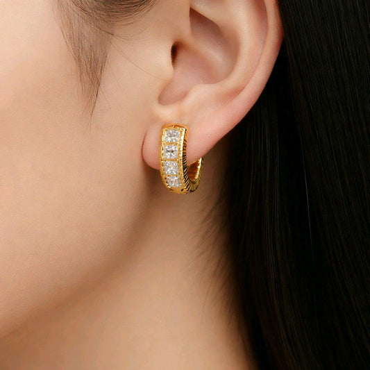 Elegant 18K Gold-Plated Cubic Zirconia Hoop Earrings: Stainless Steel Hypoallergenic Jewelry