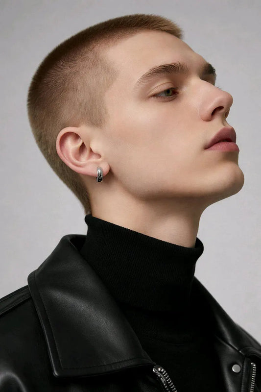 EARRINGS STAINLESS STEEL 316 L HUGGIE HOOP SILVER TONE MENS WOMENS 1 PAIR