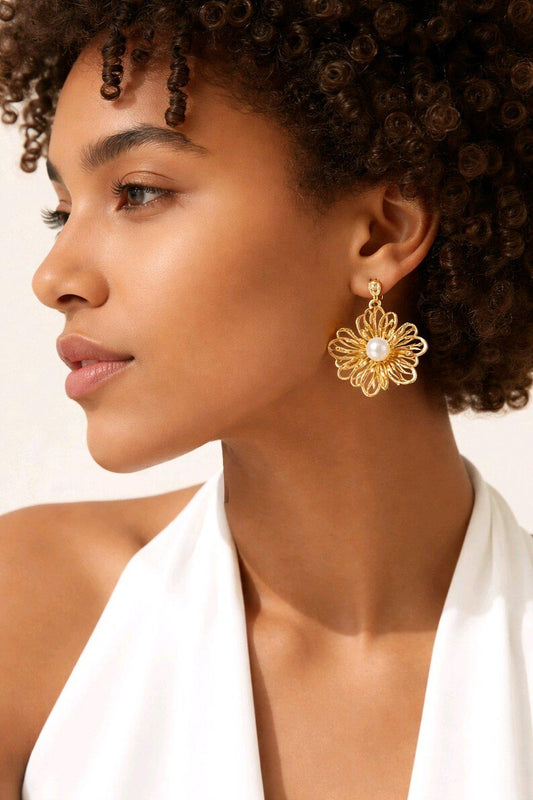 Elegant 18K Gold Plated Waterproof Floral Stud Earrings - Delicate Fashion Jewelry for Women