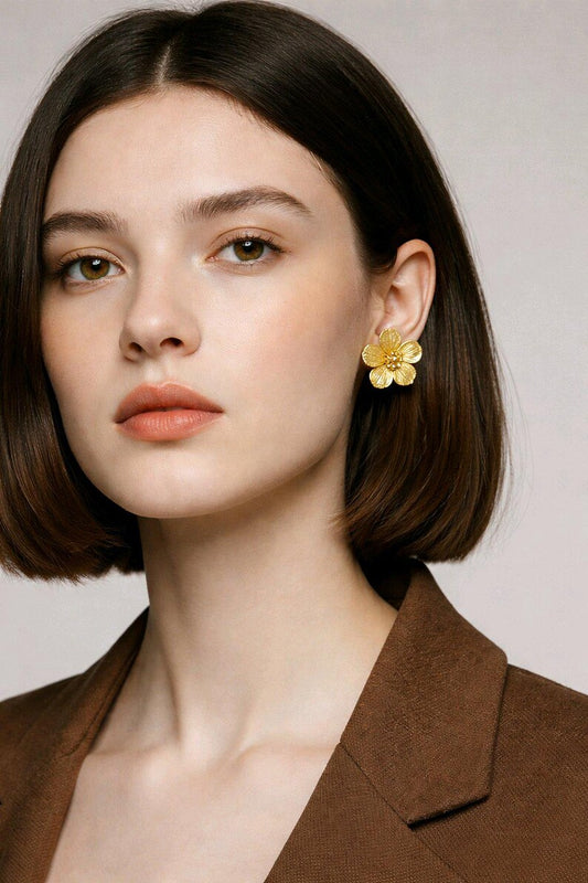 Elegant 18K Gold Plated Waterproof Floral Stud Earrings -for Women