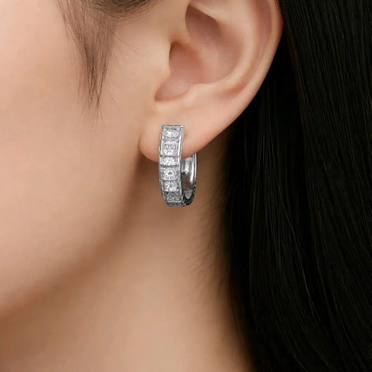 Elegant Silver Cubic Zirconia Hoop Earrings: Stainless Steel Jewelry for Women's Everyday Wear