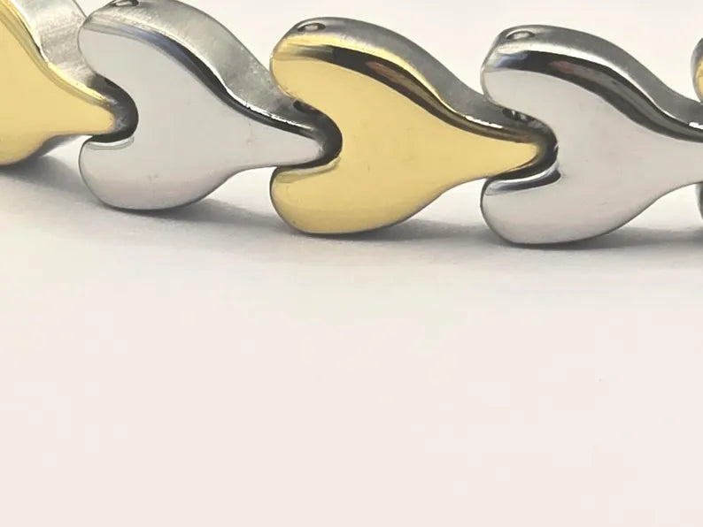 Two-Tone Stainless Steel Biomagnetic Heart link bracelet