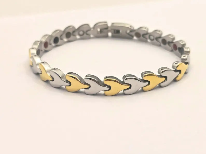 Two-Tone Stainless Steel Biomagnetic Heart link bracelet
