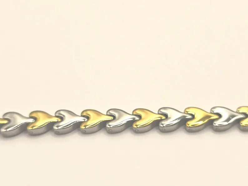 Two-Tone Stainless Steel Biomagnetic Heart link bracelet