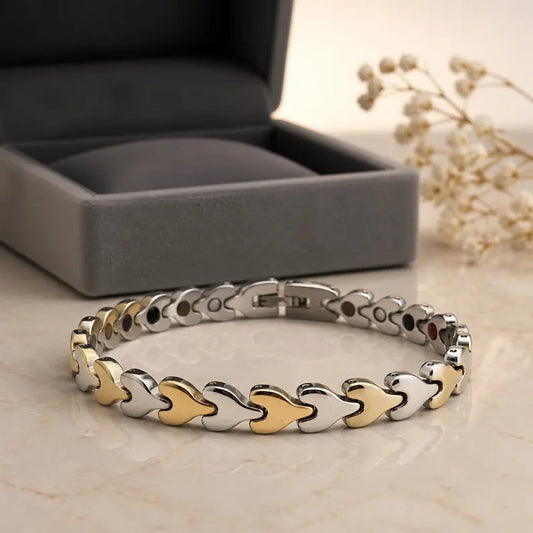 Two-Tone Stainless Steel Biomagnetic Heart link bracelet