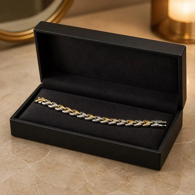 Two-Tone Stainless Steel Biomagnetic Heart link bracelet