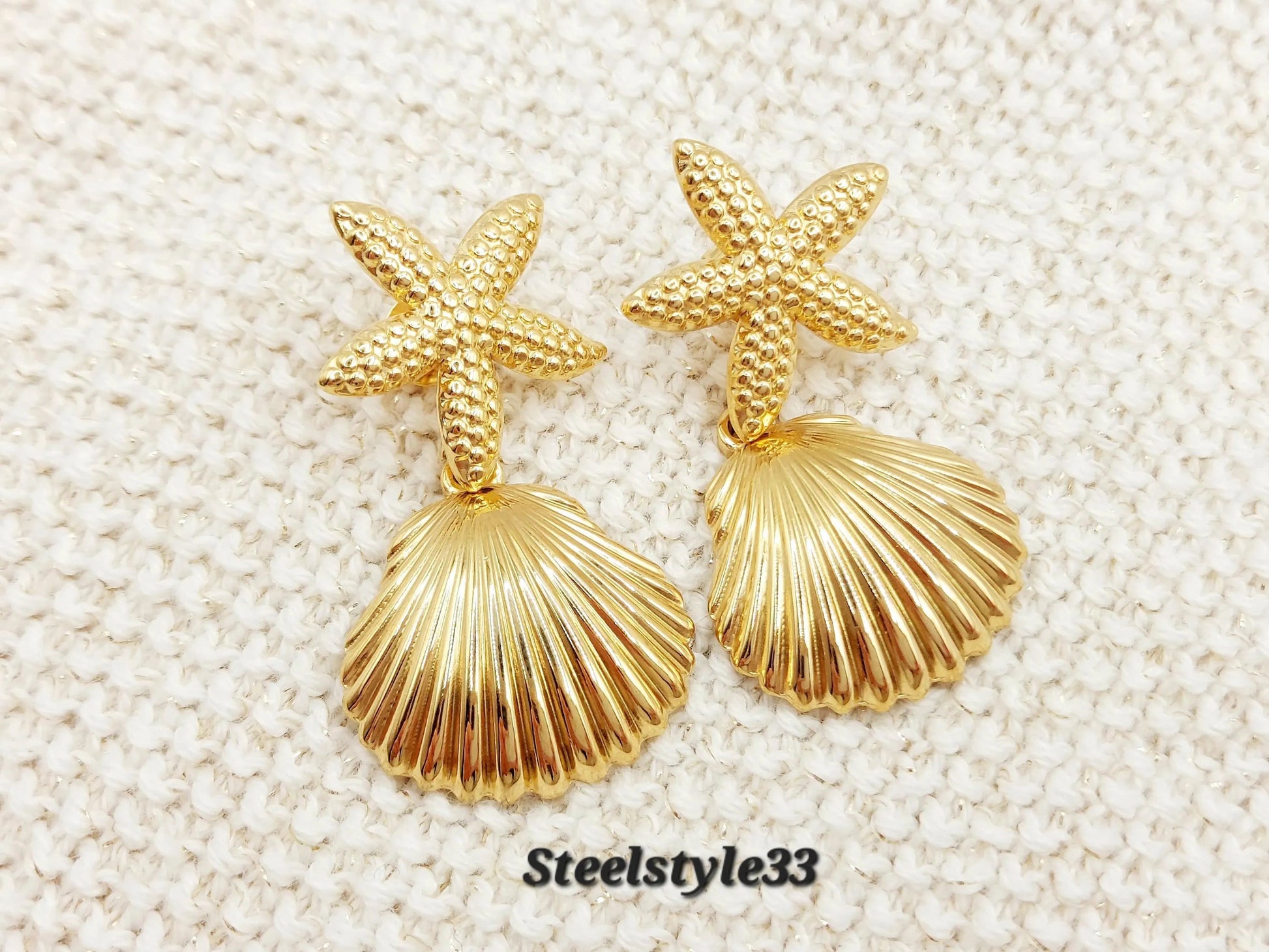 Elegant 18k Gold-Plated Fish & Star Stud Earrings: Tarnish-Free Stainless Steel for Women, Wedding Gift Steelstyle33