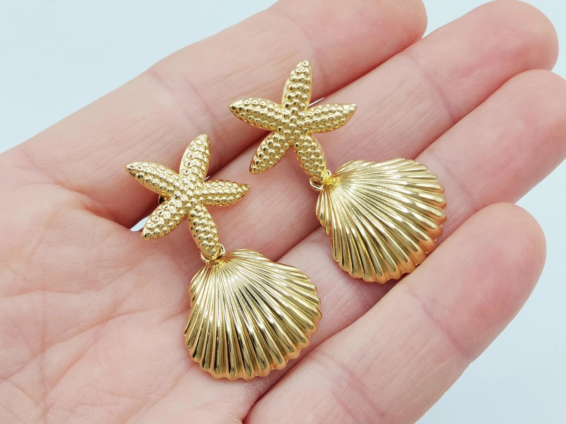 Elegant 18k Gold-Plated Fish & Star Stud Earrings: Tarnish-Free Stainless Steel for Women, Wedding Gift Steelstyle33