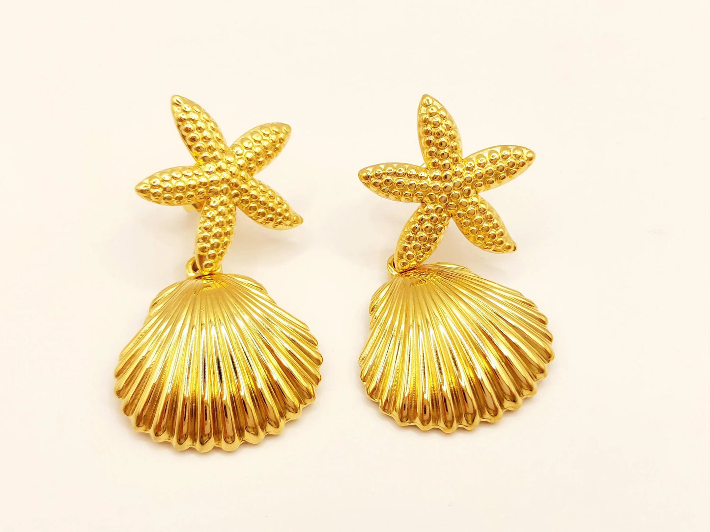Elegant 18k Gold-Plated Fish & Star Stud Earrings: Tarnish-Free Stainless Steel for Women, Wedding Gift Steelstyle33
