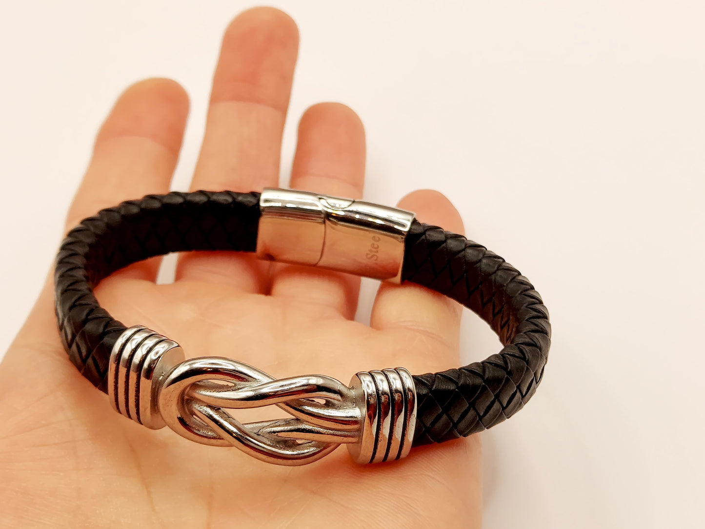 Men's Infinity Knot Leather Bracelet, Forever Linked Bracelet, Braided Silver
