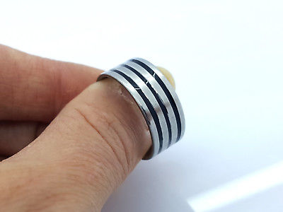 RING BAND STAINLESS STEEL 316L BLACK&SILVER STRIPES 10MM MEN'S WOMEN'S DESIGN Unbranded