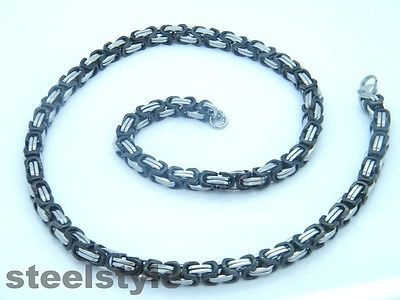 LARGE HEAVY NECKLACE STAINLESS STEEL 316L SILVER/BLACK MEN'S JEWELLERY BH2 none