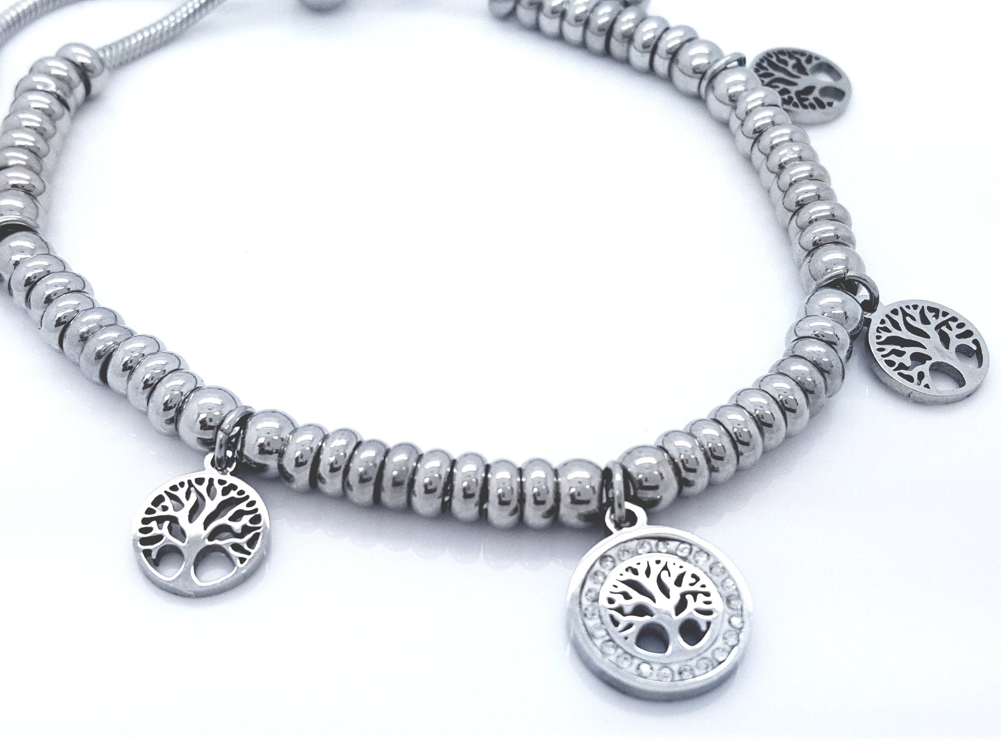 LADIE'S STAINLESS STEEL CHARMS SLIDING BRACELET TREE OF LIFE SILVER steelstyle33