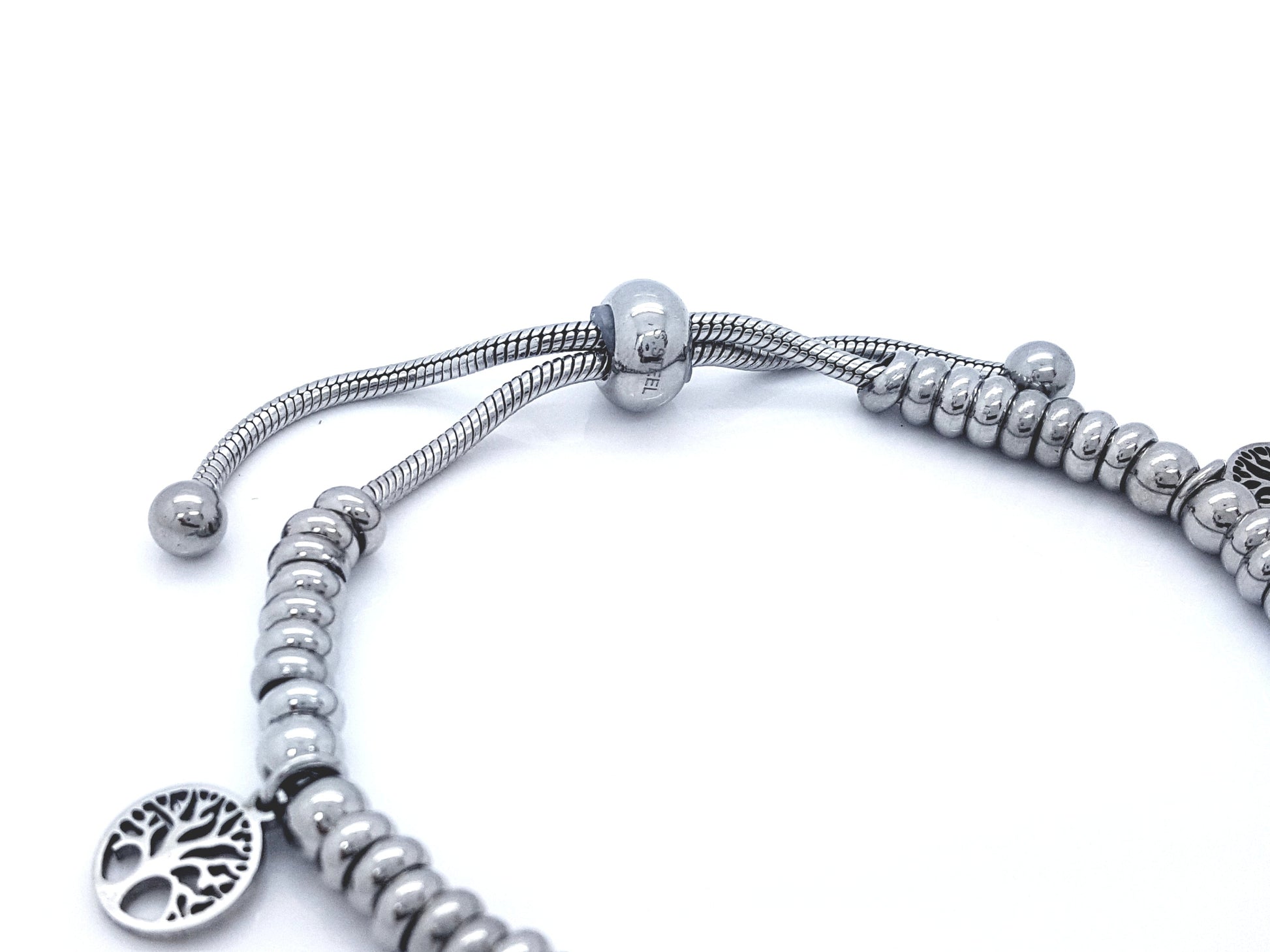 LADIE'S STAINLESS STEEL CHARMS SLIDING BRACELET TREE OF LIFE SILVER steelstyle33