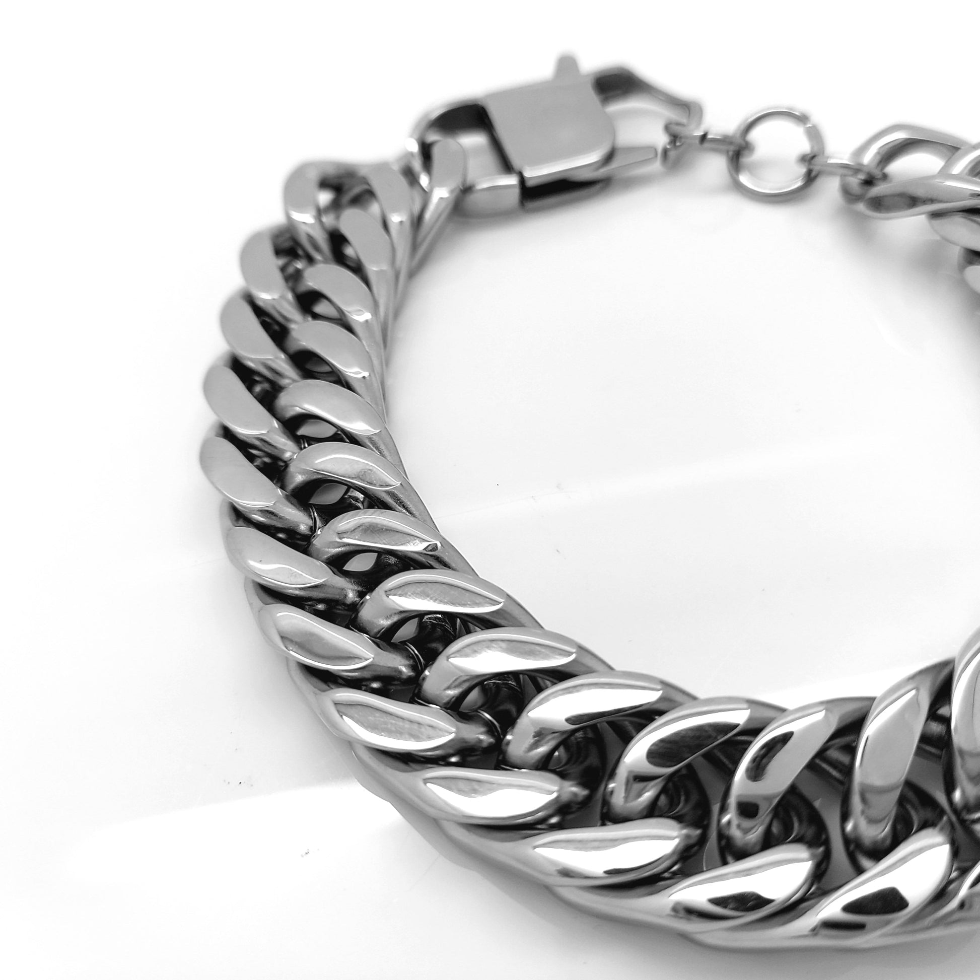MEN'S LARGE STAINLESS STEEL SILVER 316L LINK CHAIN BRACELET 15 MM steelstyle33