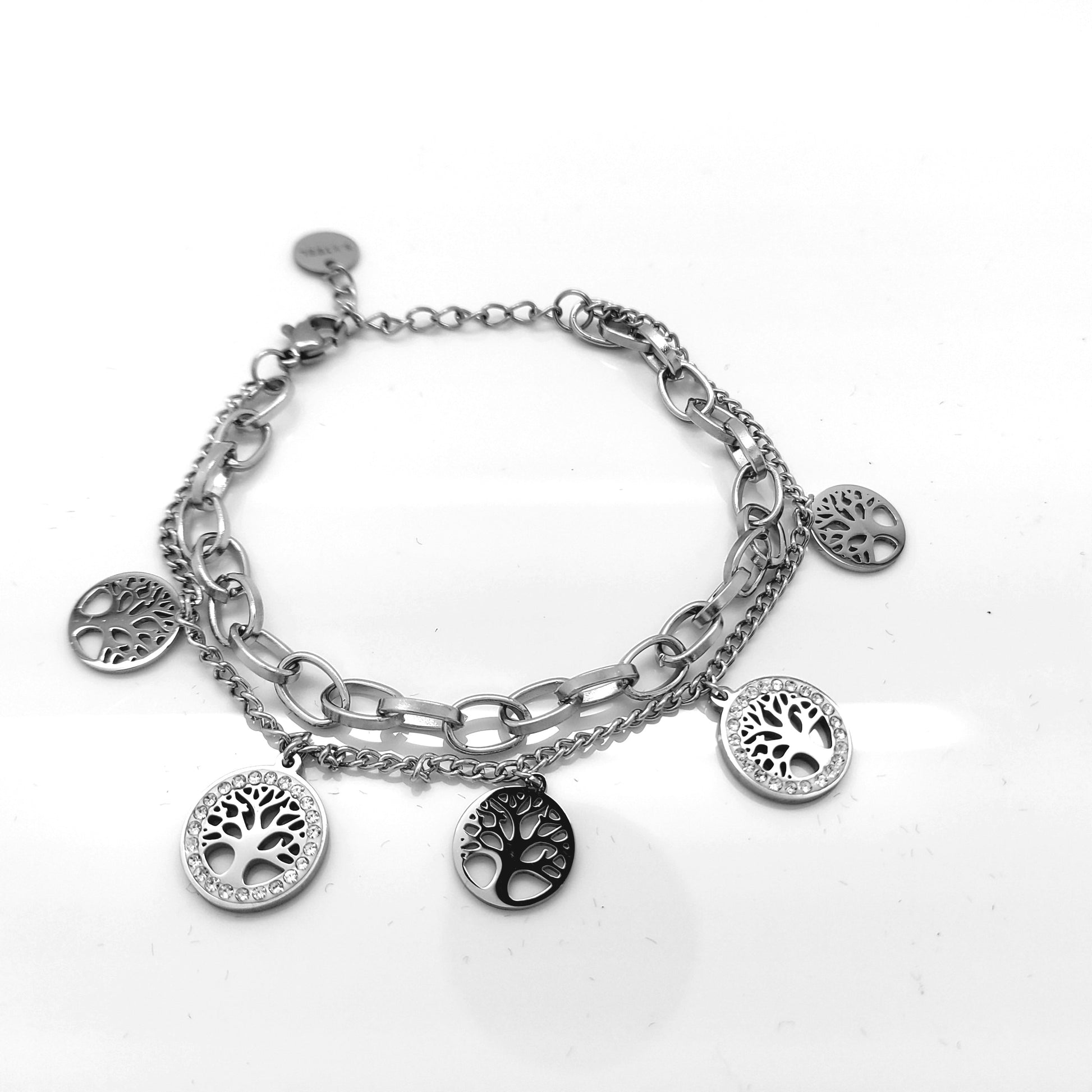 LADIE'S STAINLESS STEEL SILVER CHARMS BRACELET SYMBOLIC TREE OF LIFE steelstyle33