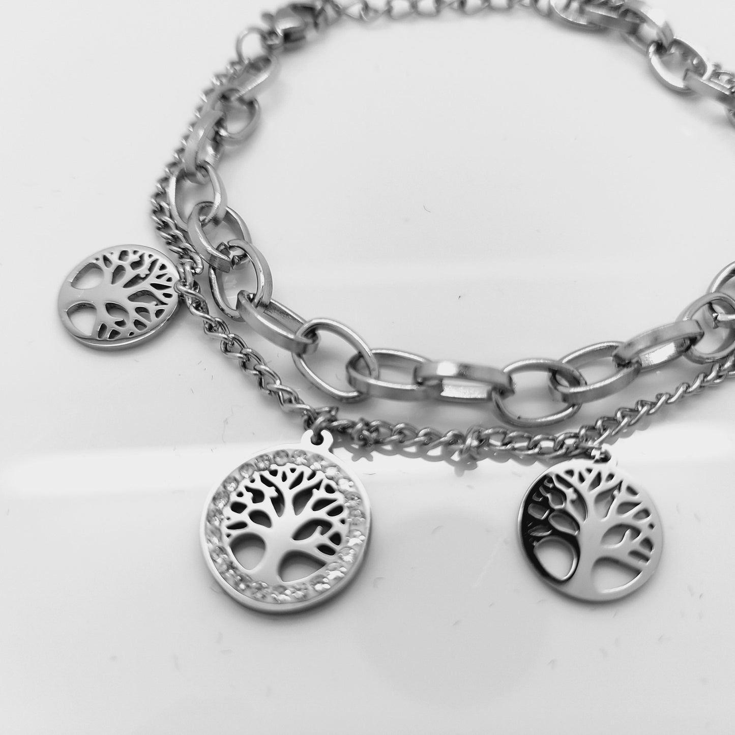 LADIE'S STAINLESS STEEL SILVER CHARMS BRACELET SYMBOLIC TREE OF LIFE steelstyle33