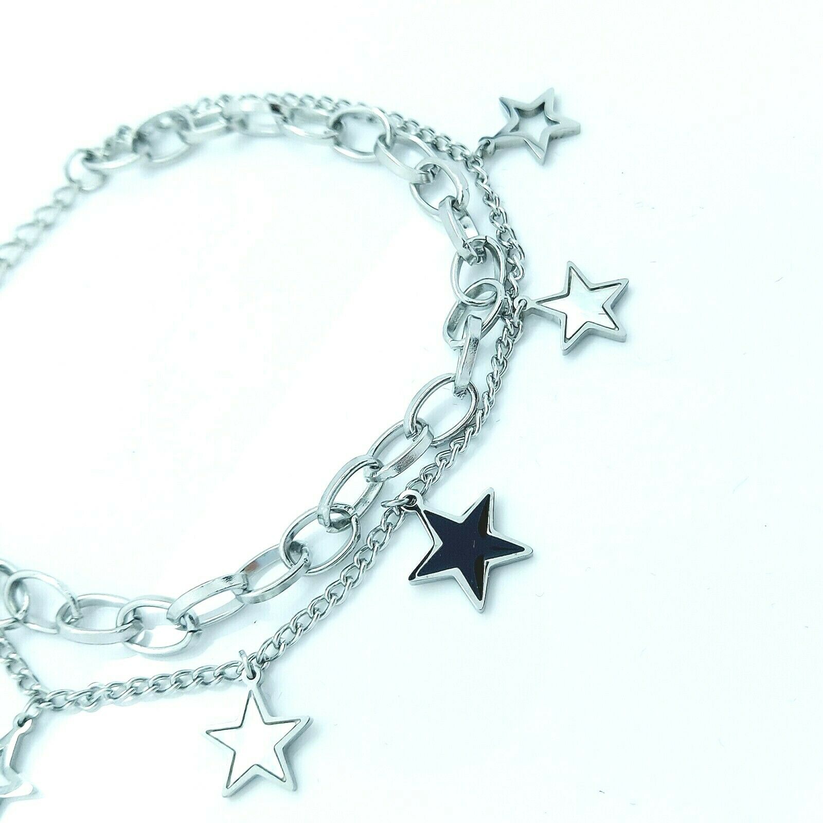 LADIE'S STAINLESS STEEL SILVER CHARMS BRACELET STAR steelstyle33
