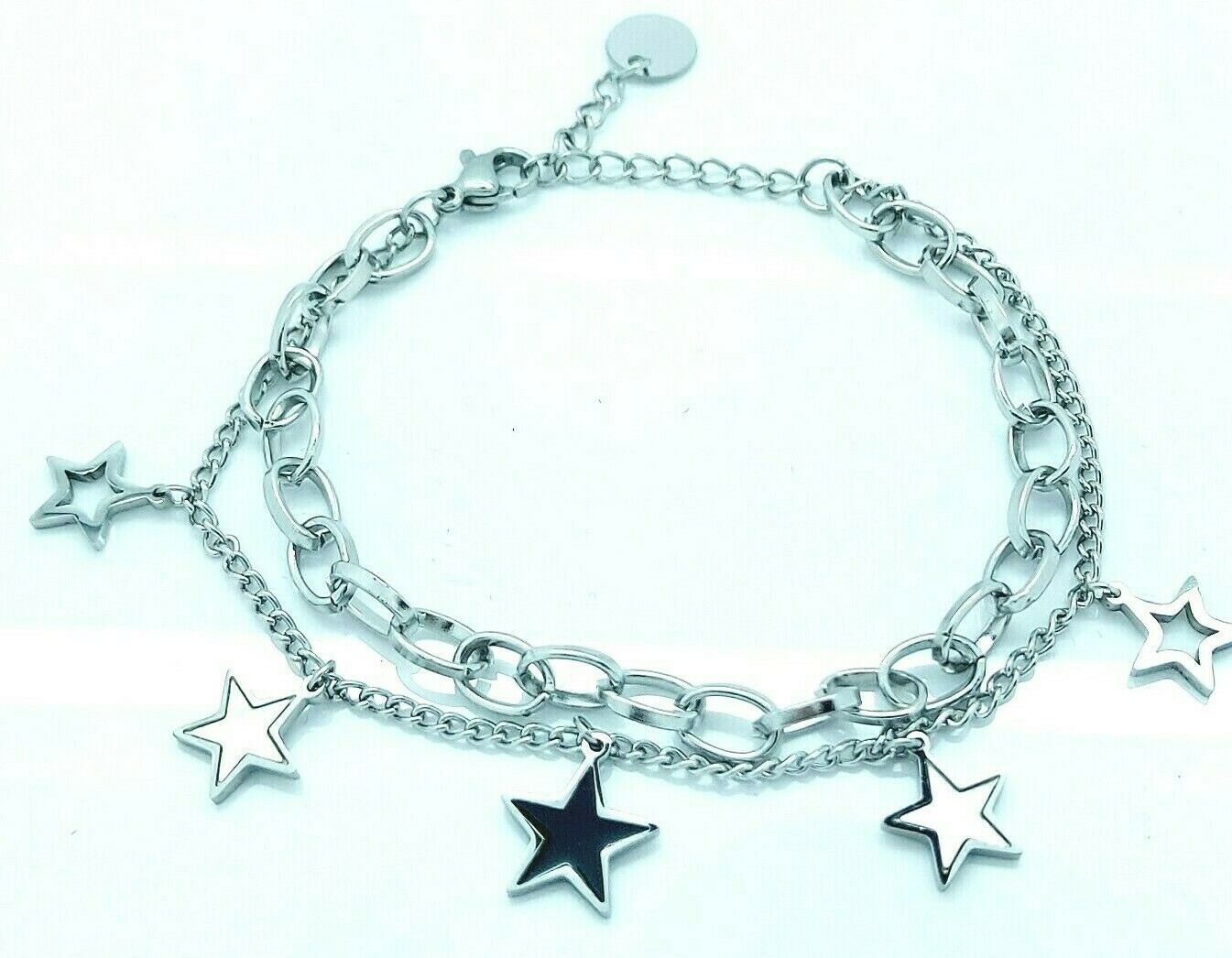 LADIE'S STAINLESS STEEL SILVER CHARMS BRACELET STAR steelstyle33