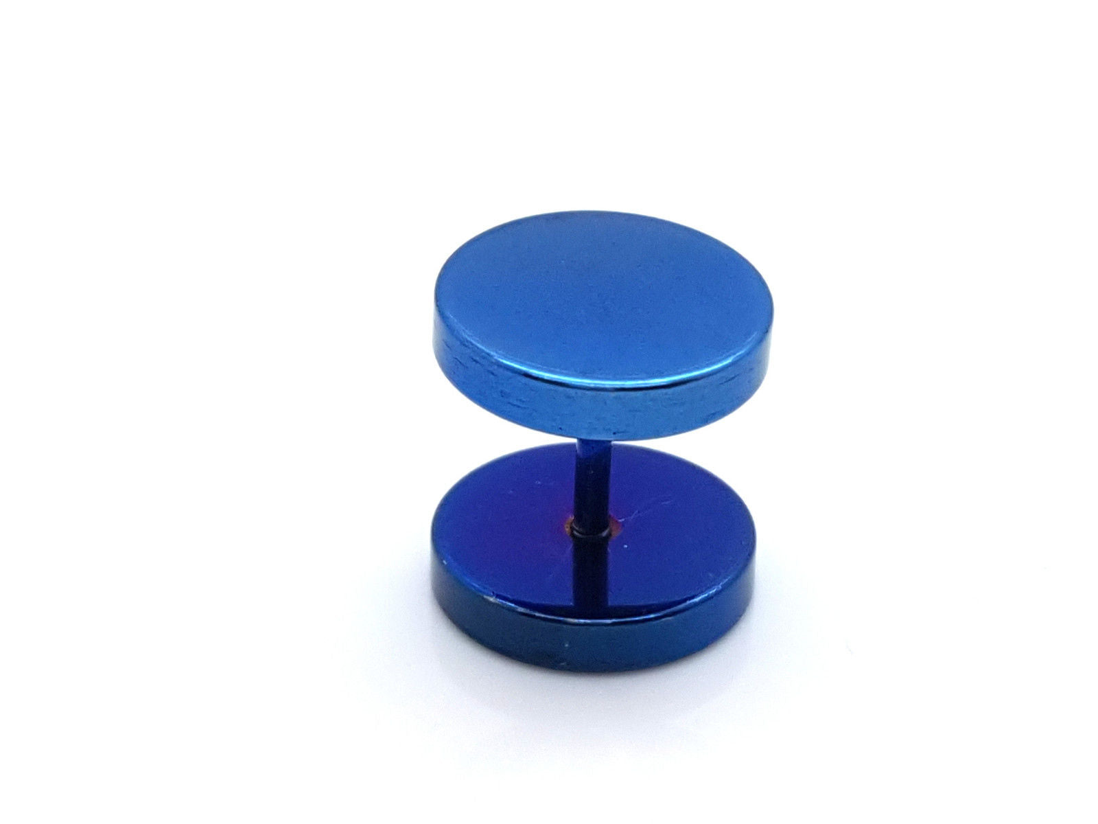 PAIR OF BLUE MEN'S UNISEX FAKE EAR PLUGS STAINLESS STEEL STUD BODY PIERCING none
