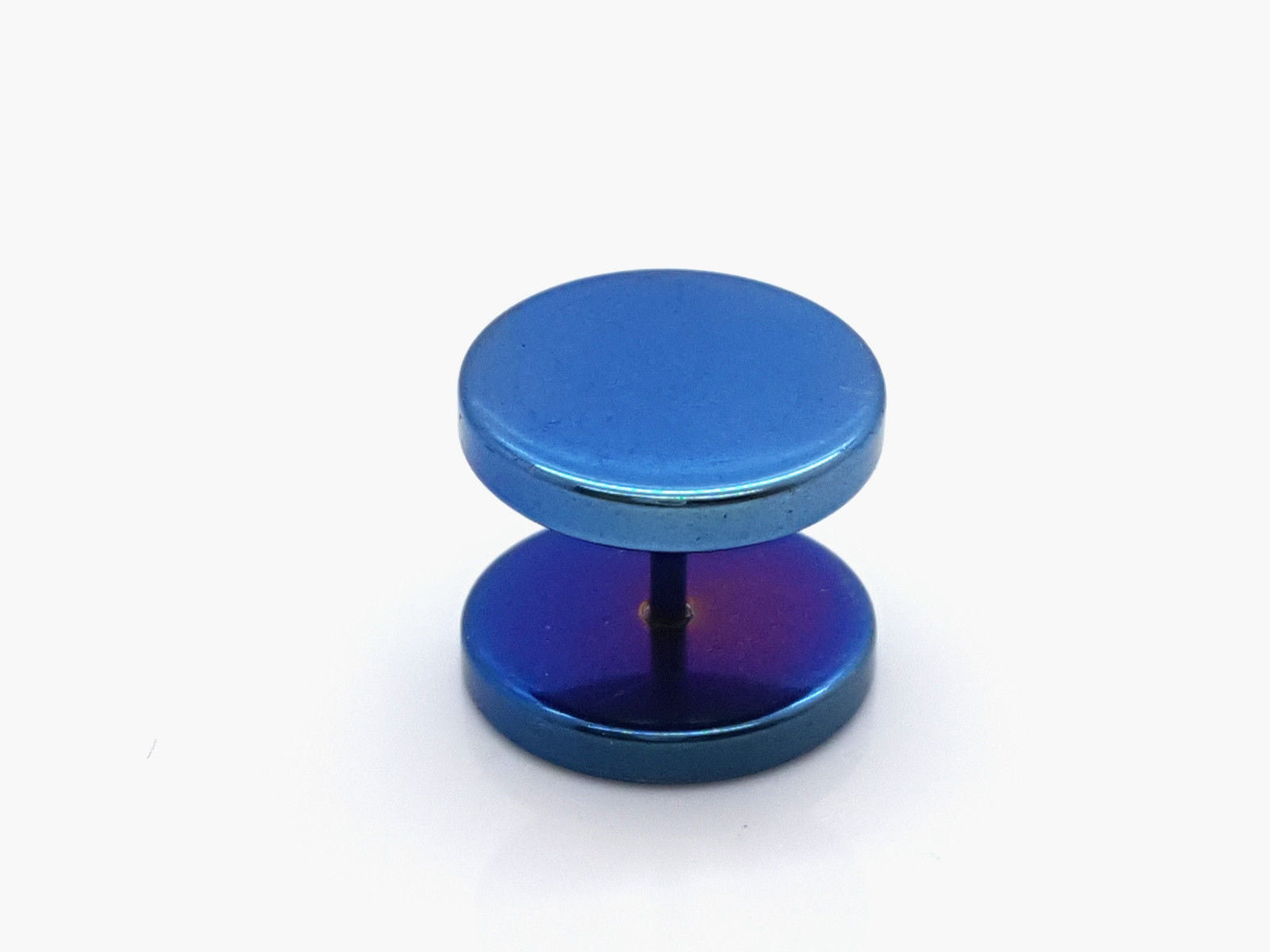 PAIR OF BLUE MEN'S UNISEX FAKE EAR PLUGS STAINLESS STEEL STUD BODY PIERCING none