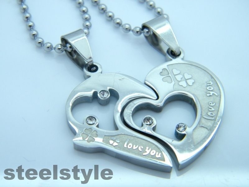 WOMENS MENS STAINLESS STEEL 316L COUPLE PENDANT NECKLACE SILVER HEARTS Unbranded