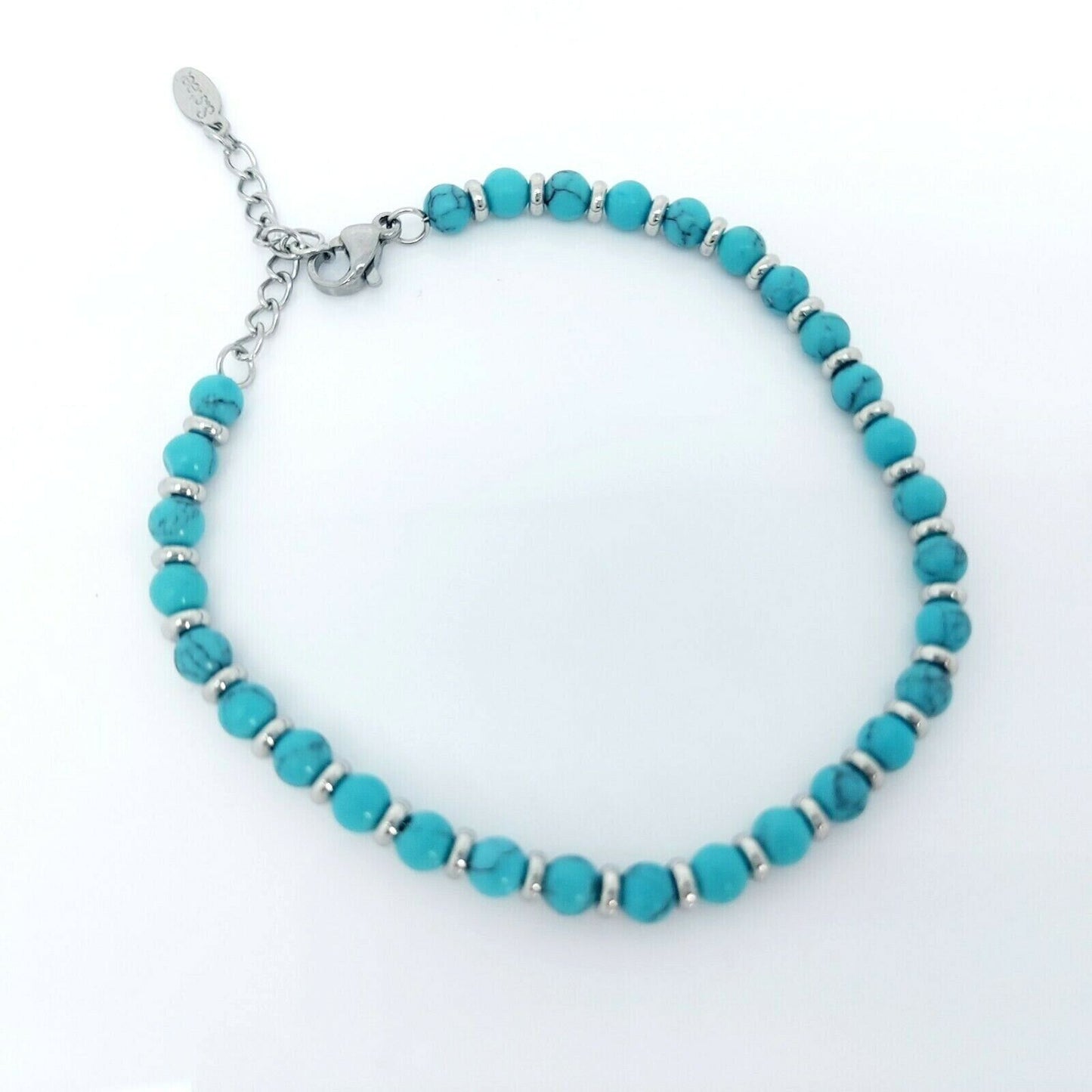 Women's natural turquoise stone & stainless steel beaded bracelet