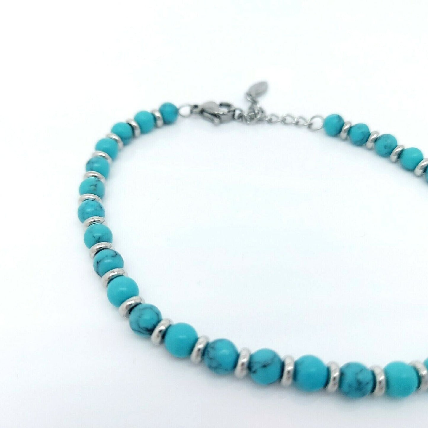 Women's natural turquoise stone & stainless steel beaded bracelet