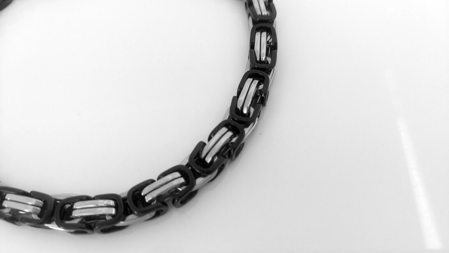 MEN'S CHUNKY LINK CHAIN BYZANTINE STAINLESS STEEL BRACELET BLACK/SILVER