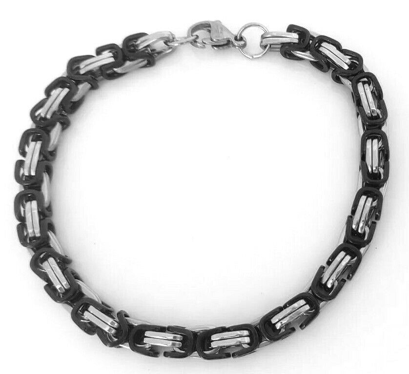 MEN'S CHUNKY LINK CHAIN BYZANTINE STAINLESS STEEL BRACELET BLACK/SILVER