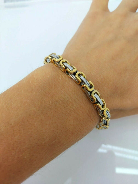 MEN'S WOMEN'S CHUNKY LINK CHAIN BYZANTINE STAINLESS STEEL BRACELET GOLD/SILVER