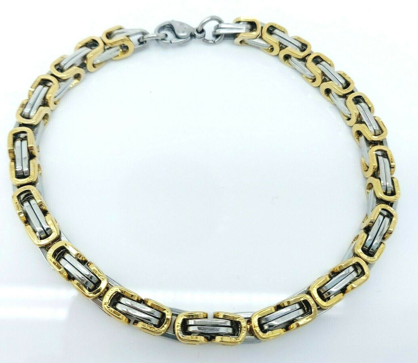 MEN'S WOMEN'S CHUNKY LINK CHAIN BYZANTINE STAINLESS STEEL BRACELET GOLD/SILVER