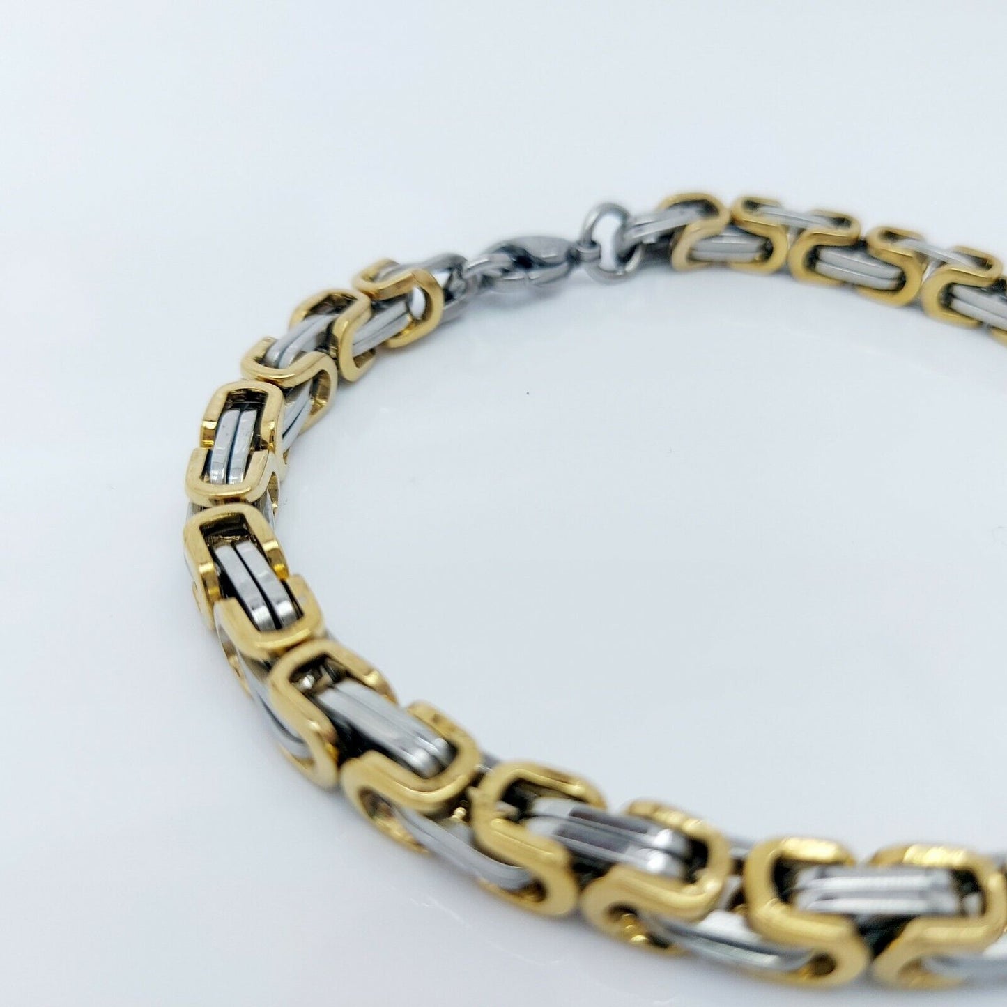 MEN'S WOMEN'S CHUNKY LINK CHAIN BYZANTINE STAINLESS STEEL BRACELET GOLD/SILVER