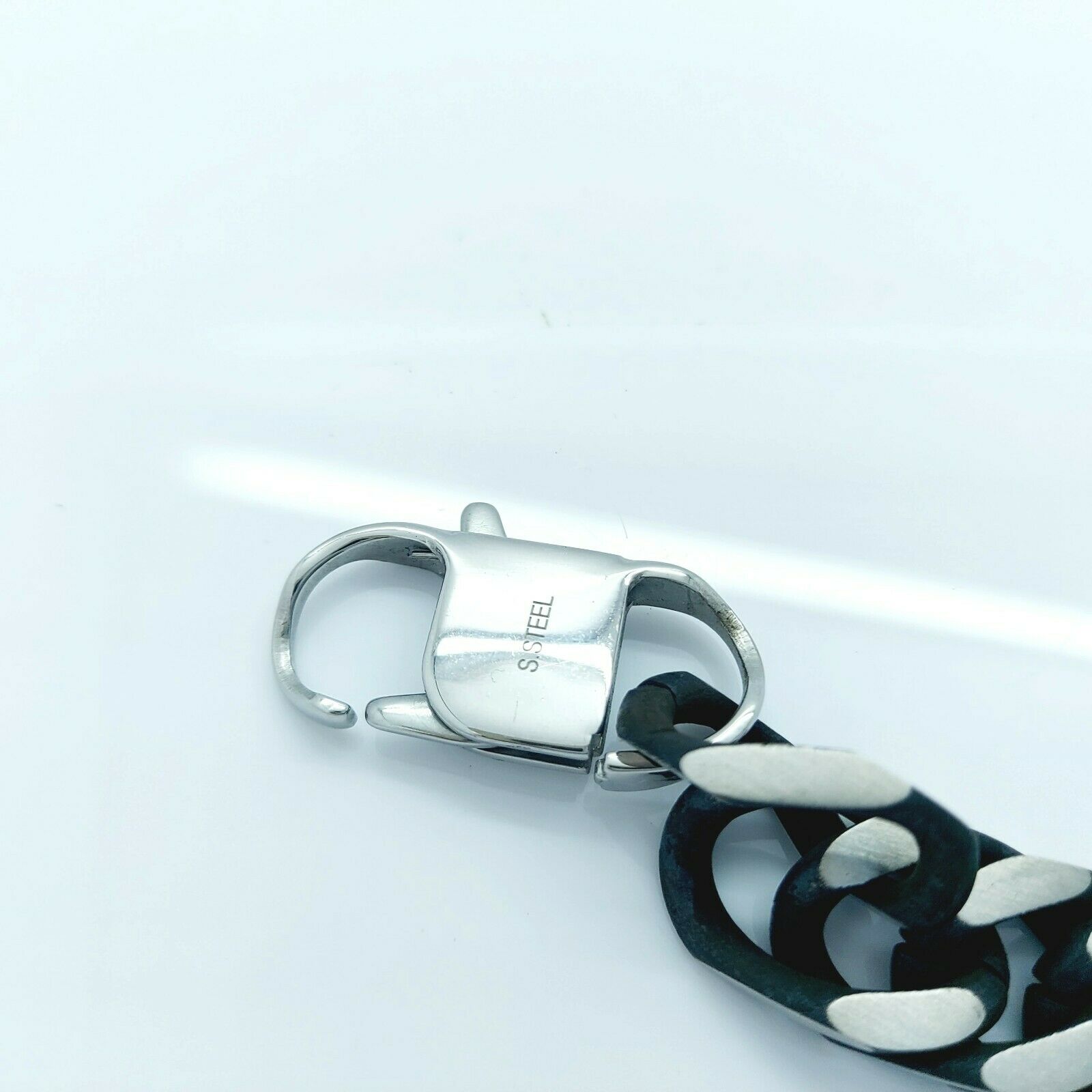 MEN'S LARGE STAINLESS STEEL SILVER/BLACK LINK CHAIN BRACELET 15 MM steelstyle33