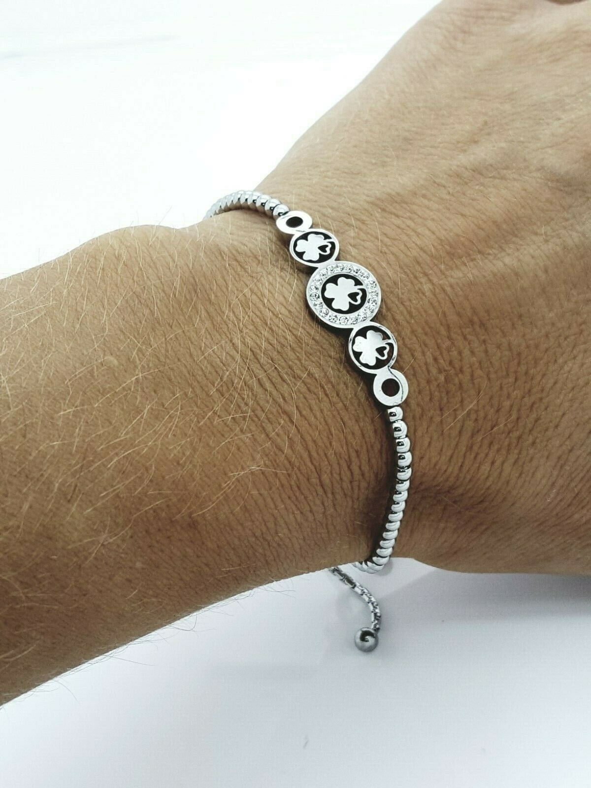 WOMEN'S STAINLESS STEEL SLIDING BRACELET SHAMROCK LADIE'S JEWELLERY steelstyle33