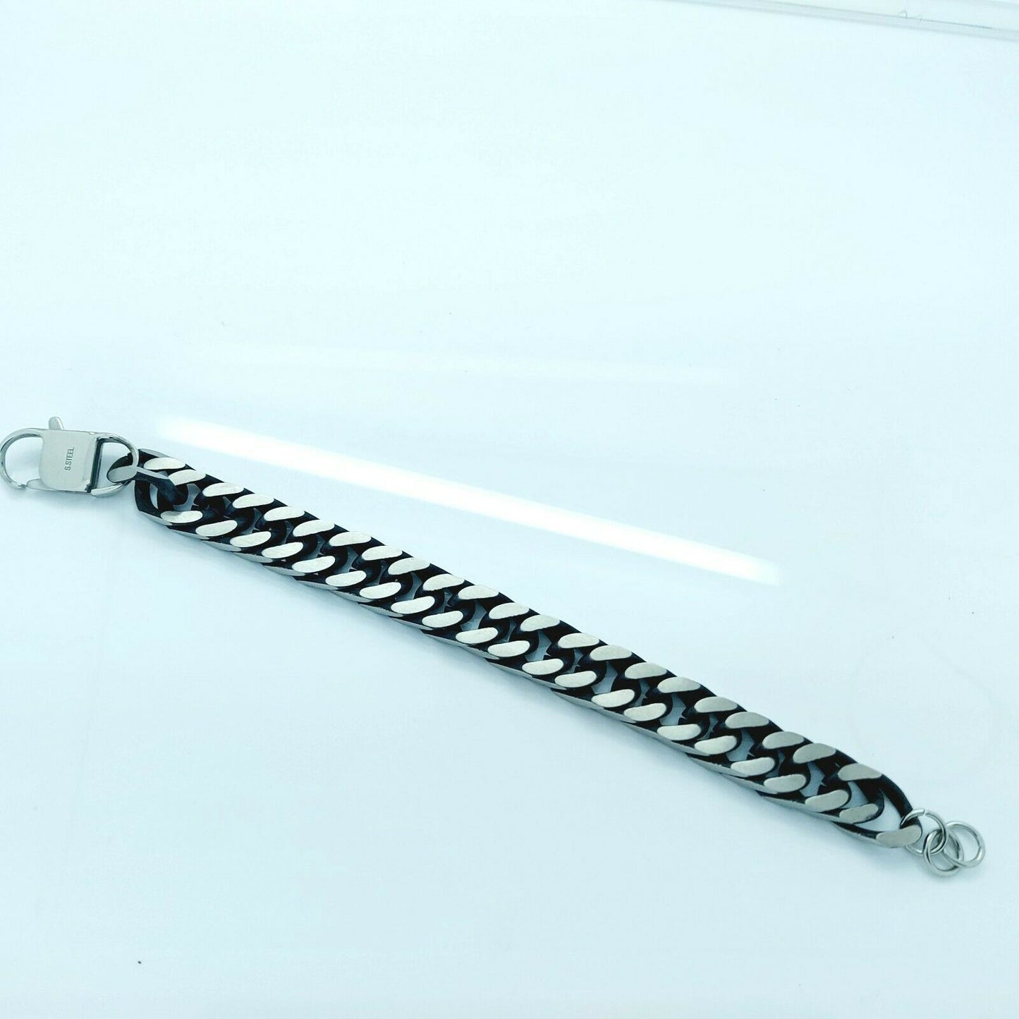 MEN'S LARGE STAINLESS STEEL SILVER/BLACK LINK CHAIN BRACELET 15 MM steelstyle33