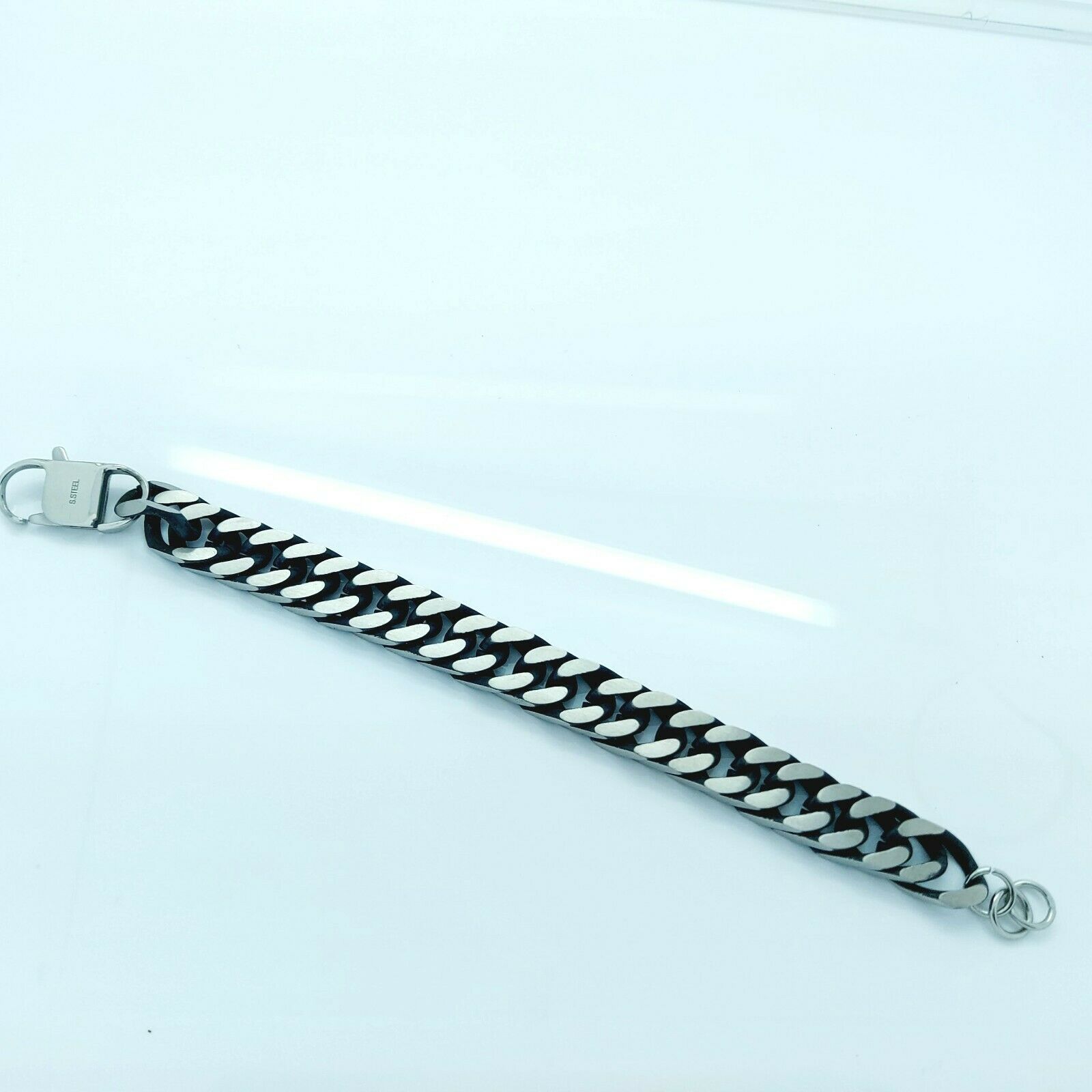 MEN'S LARGE STAINLESS STEEL SILVER/BLACK LINK CHAIN BRACELET 15 MM steelstyle33